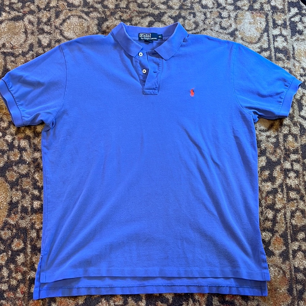 Blue Classic Polo with red logo XL
